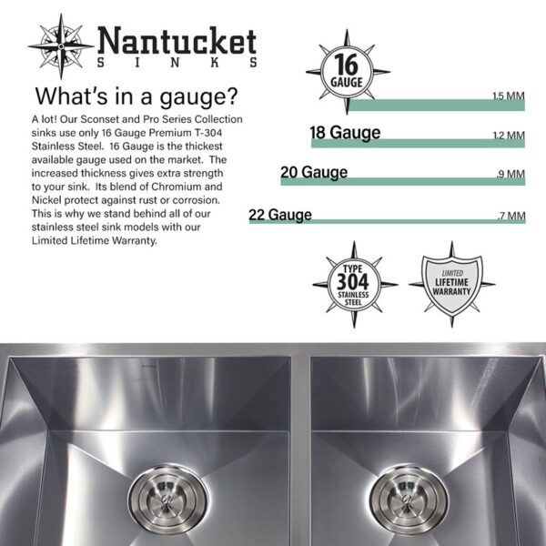 Nantucket Sinks APRON302010-SR-16 30 Inch Pro Series Single Bowl Undermount Apron Front Stainless Steel Kitchen Sink