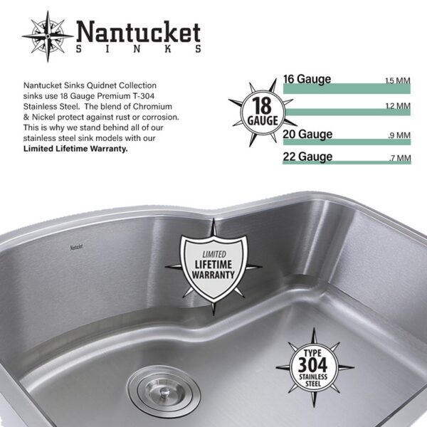 Nantucket Sinks NS20 Quidnet Rectangle Undermount Stainless Steel Bar/Prep Sink