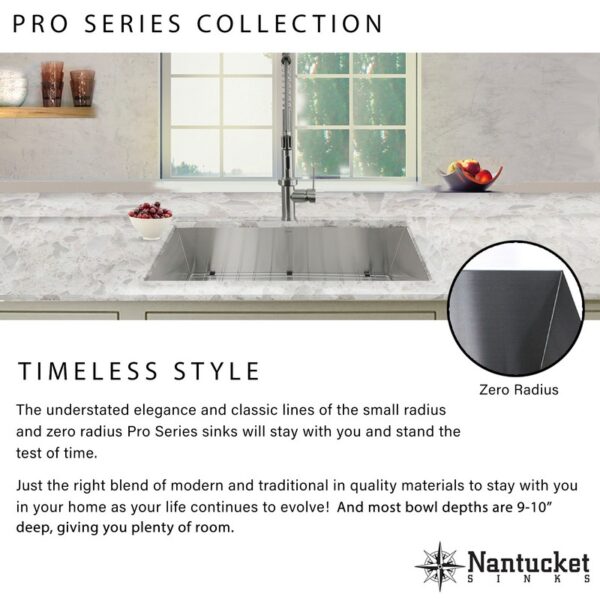 Nantucket Sinks ZR1815 Pro Series 15 Inch Rectangle Undermount Zero Radius Stainless Steel Bar/Prep Sink