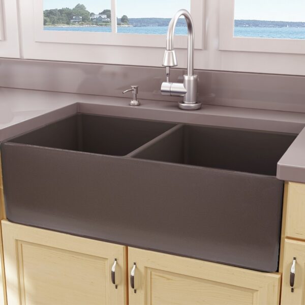 Nantucket Sinks T-FCFS33CB-DBL 33 Inch Double Bowl Coffee Brown Farmhouse Fireclay Kitchen Sink