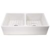 Nantucket Sinks T-FCFS36-DBL 36 Inch Double Bowl White Farmhouse Fireclay Kitchen Sink with Grids and Drains