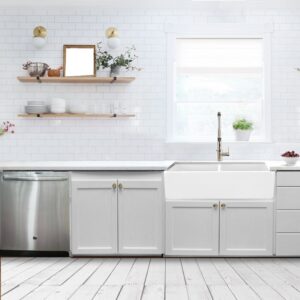 Nantucket Sinks T-FCFS36-DBL 36 Inch Double Bowl White Farmhouse Fireclay Kitchen Sink with Grids and Drains