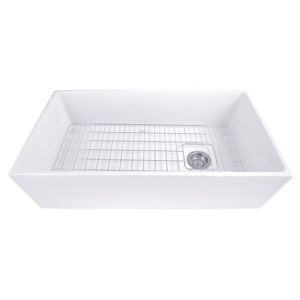 Nantucket Sinks T-FCFS36 Cape 36 Inch Farmhouse Fireclay Sink with Offset Drain and Grid