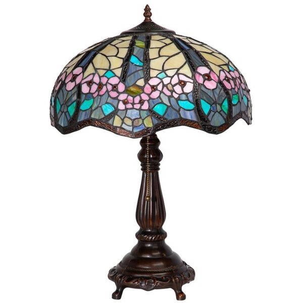 Design Toscano TF10046 16 Inch Pink Primrose Stained Glass Table Lamp