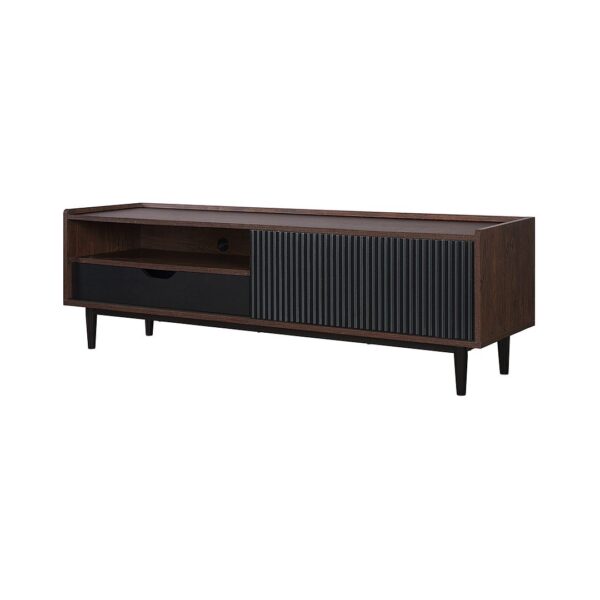 Manhattan Comfort Duane 59.25 Modern Ribbed TV Stand in Dark Brown and Black