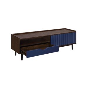 Manhattan Comfort Duane 59.25 Modern Ribbed TV Stand in Dark Brown and Navy Blue