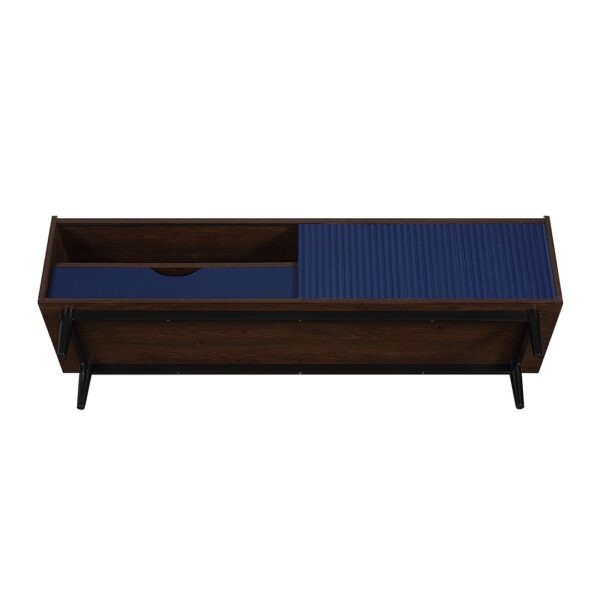 Manhattan Comfort Duane 59.25 Modern Ribbed TV Stand in Dark Brown and Navy Blue