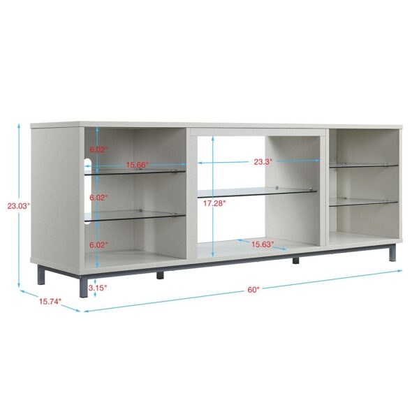 Manhattan Comfort Brighton 60" TV Stand with Glass Shelves and Media Wire Management in Beige