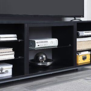 Manhattan Comfort Brighton 60" TV Stand with Glass Shelves and Media Wire Management in Onyx