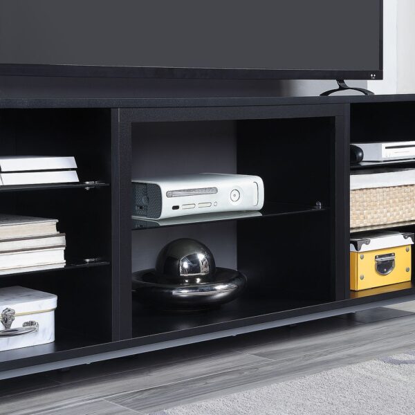 Manhattan Comfort Brighton 60" TV Stand with Glass Shelves and Media Wire Management in Onyx