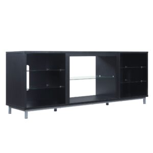 Manhattan Comfort Brighton 60" TV Stand with Glass Shelves and Media Wire Management in Onyx