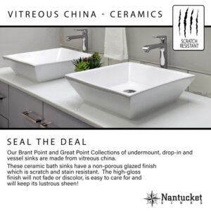 Nantucket Sinks GB-15x12-W Great Point 15 x 15 Inch Glazed Bottom Undermount Oval Ceramic Sink In White