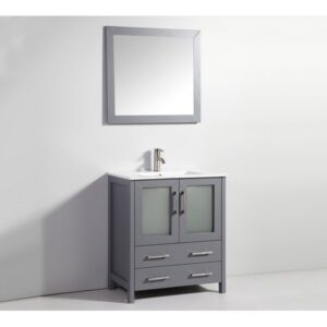 Legion Furniture WA7930DG 30 Inch Solid Wood Vanity Set with Mirror in Dark Gray, No Faucet