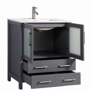 Legion Furniture WA7930DG 30 Inch Solid Wood Vanity Set with Mirror in Dark Gray, No Faucet