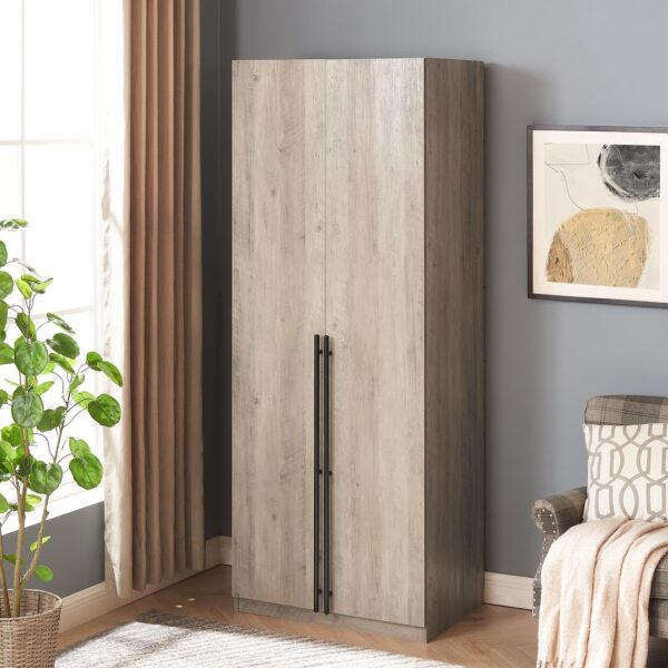 Manhattan Comfort Lee Modern Freestanding Wardrobe Closet 1.0 with 4 Shelves and 2 Drawers in Rustic Grey