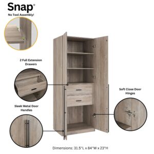 Manhattan Comfort Lee Modern Freestanding Wardrobe Closet 1.0 with 4 Shelves and 2 Drawers in Rustic Grey