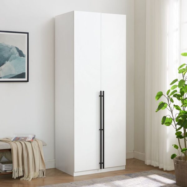 Manhattan Comfort Lee Modern Freestanding Wardrobe Closet 3.0 with 1 Hanging Rod, 3 Shoe Shelves, and 1 Basic Shelf in White