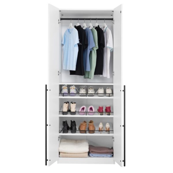 Manhattan Comfort Lee Modern Freestanding Wardrobe Closet 3.0 with 1 Hanging Rod, 3 Shoe Shelves, and 1 Basic Shelf in White