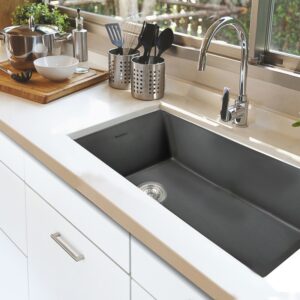 Nantucket Sinks Wellfleet-3419Concrete Cape 34 1/4 Inch Single Bowl Fireclay Undermount or Topmount Kitchen Sink in Concrete