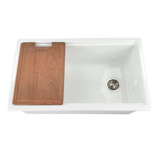 Nantucket Sinks Wellfleet-PS3320W Cape 33 Inch Fireclay Dual Mount Kitchen Sink with Drain and Cutting Board in White