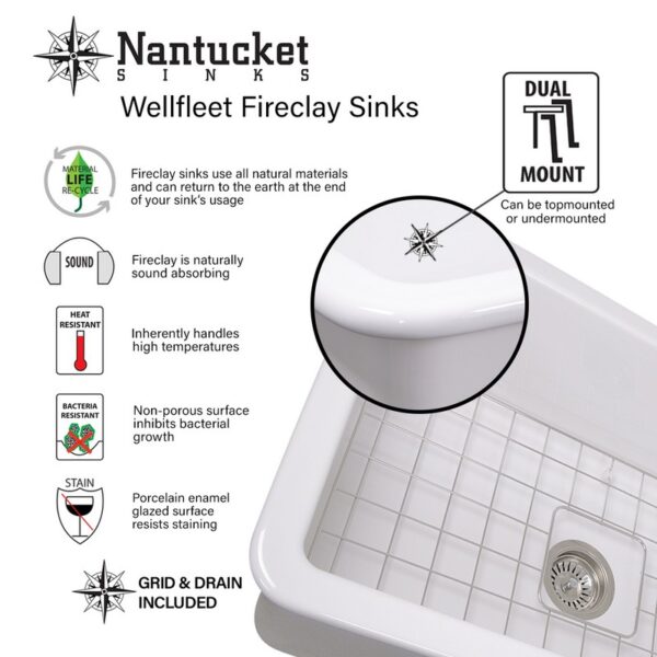 Nantucket Sinks Wellfleet-3218W Cape 32-Inch Dualmount Fireclay Kitchen Sink