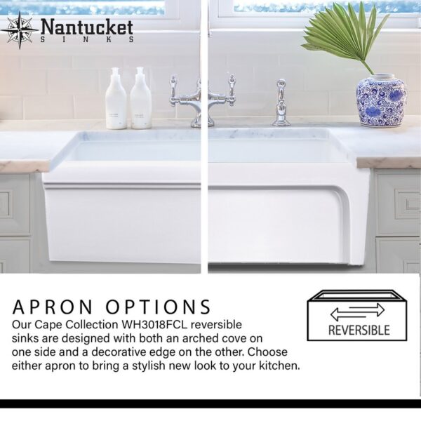 Nantucket Sinks WH3018FCL Cape Collection 29.5 Inch Reversible Single Bowl Undermount Fireclay Farmhouse Kitchen Sink