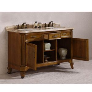 Legion Furniture WH3660 Vanity 60 Inch Solid Wood Sink Vanity With Marble-No Faucet in Light Brown