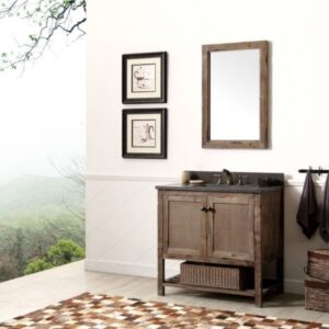 Legion Furniture WH5136-BR 36 Inch Solid Wood Vanity in Brown with Moon Stone Top, No Faucet