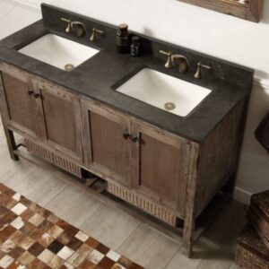 Legion Furniture WH5160-BR 60 Inch Solid Wood Vanity in Brown with Moon Stone Top, No Faucet