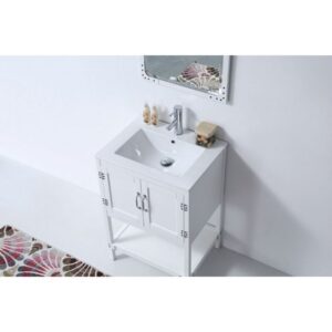 Legion Furniture WH5824-W 24 Inch Wood Vanity in Matt White with Ceramic Top, No Faucet