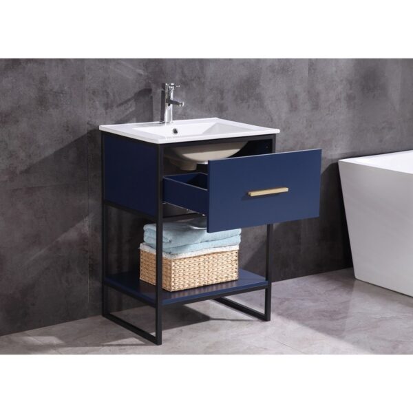 Legion Furniture WH7024-BL-PVC 24 Inch Blue Finish Sink Vanity with Black Metal Frame