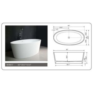 Legion Furniture WJ8617-W 63 Inch White Matt Solid Surface Tub, No Faucet