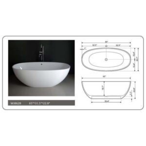 Legion Furniture WJ8628-W 65 Inch White Matt Solid Surface Tub, No Faucet