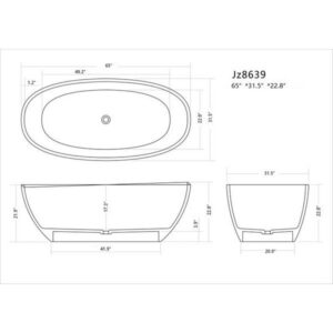 Legion Furniture WJ8639-W 65 Inch White Matt Solid Surface Tub, No Faucet