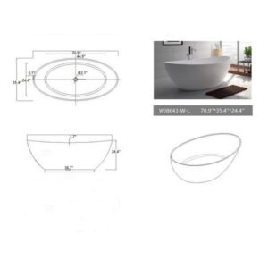 Legion Furniture WJ8643-W-L 71 Inch White Matt Solid Surface Tub, No Faucet