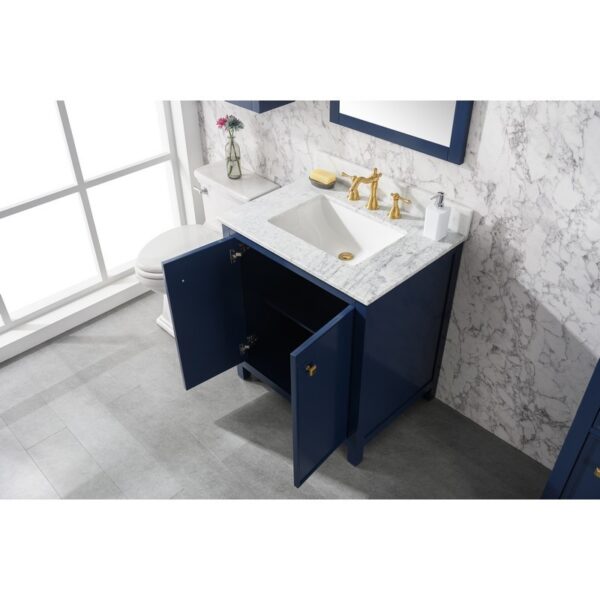 Legion Furniture WLF2130-B 30 Inch Blue Finish Sink Vanity Cabinet with Carrara White Top