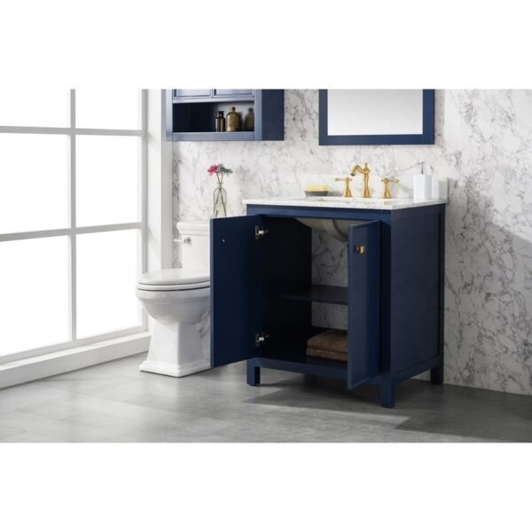 Legion Furniture WLF2130-B 30 Inch Blue Finish Sink Vanity Cabinet with Carrara White Top