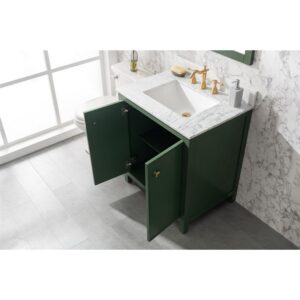 Legion Furniture WLF2130-VG 30 Inch Vogue Green Finish Sink Vanity Cabinet with Carrara White Top