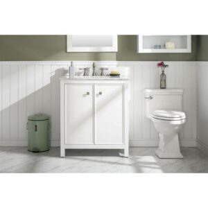 Legion Furniture WLF2130-W 30 Inch White Finish Sink Vanity Cabinet with Carrara White Top