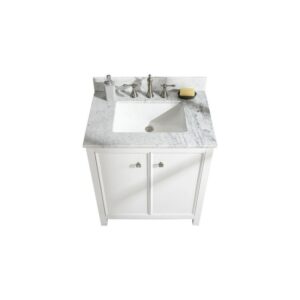 Legion Furniture WLF2130-W 30 Inch White Finish Sink Vanity Cabinet with Carrara White Top