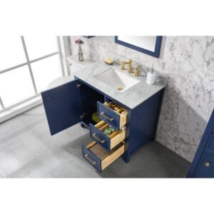 Legion Furniture WLF2136-B 36 Inch Blue Finish Sink Vanity Cabinet with Carrara White Top