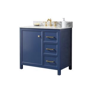 Legion Furniture WLF2136-B 36 Inch Blue Finish Sink Vanity Cabinet with Carrara White Top