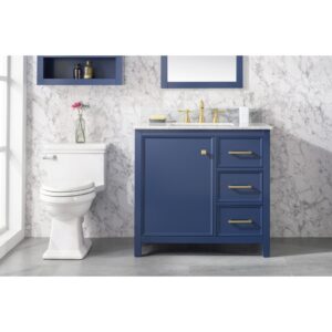 Legion Furniture WLF2136-B 36 Inch Blue Finish Sink Vanity Cabinet with Carrara White Top