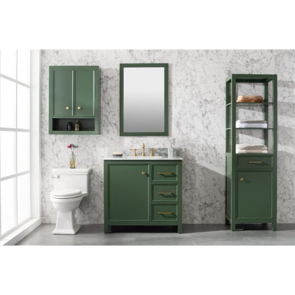 Legion Furniture WLF2136-VG 36 Inch Vogue Green Finish Sink Vanity Cabinet with Carrara White Top