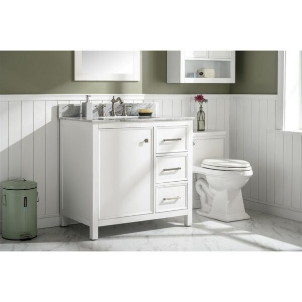 Legion Furniture WLF2136-W 36 Inch White Finish Sink Vanity Cabinet with Carrara White Top