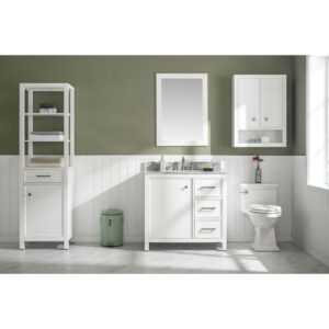 Legion Furniture WLF2136-W 36 Inch White Finish Sink Vanity Cabinet with Carrara White Top