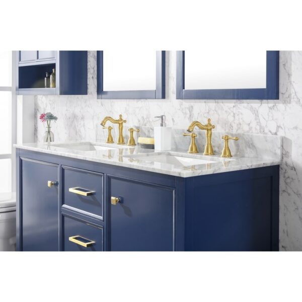 Legion Furniture WLF2154-B 54 Inch Blue Finish Double Sink Vanity Cabinet with Carrara White Top