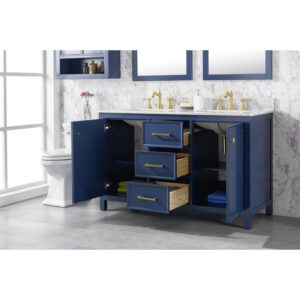 Legion Furniture WLF2154-B 54 Inch Blue Finish Double Sink Vanity Cabinet with Carrara White Top