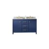 Legion Furniture WLF2154-B 54 Inch Blue Finish Double Sink Vanity Cabinet with Carrara White Top