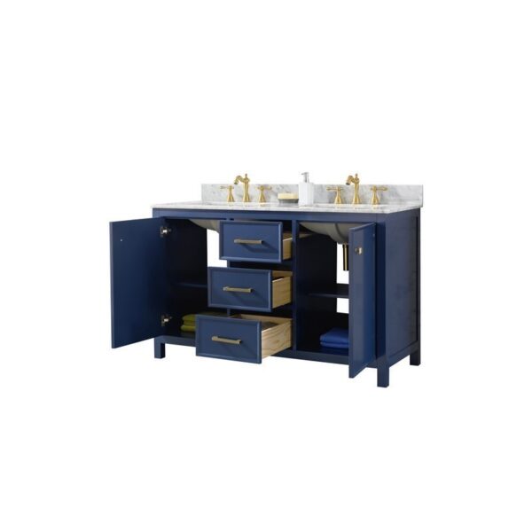 Legion Furniture WLF2154-B 54 Inch Blue Finish Double Sink Vanity Cabinet with Carrara White Top